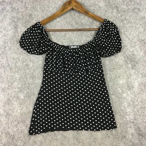 Missguided Top 6 Off Shoulder Puff Sleeve Polka Dot Black White Retro Casual